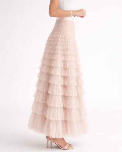 Jupe Longue Femme Tulle à Volants Superposés Taille Haute