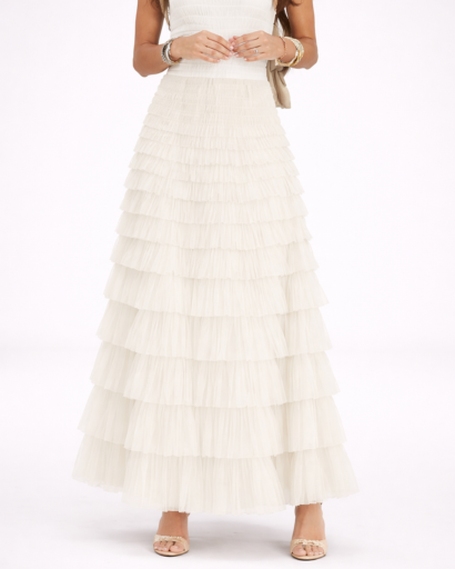 Jupe Longue Femme Tulle à Volants Superposés Taille Haute