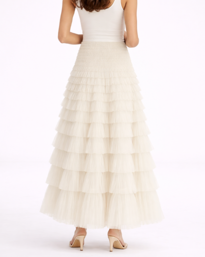 Jupe Longue Femme Tulle à Volants Superposés Taille Haute