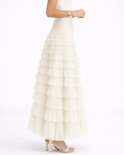 Jupe Longue Femme Tulle à Volants Superposés Taille Haute