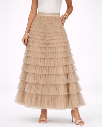 Jupe Longue Femme Tulle à Volants Superposés Taille Haute