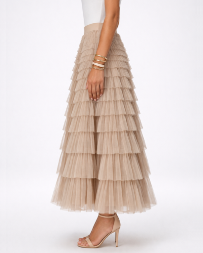 Jupe Longue Femme Tulle à Volants Superposés Taille Haute