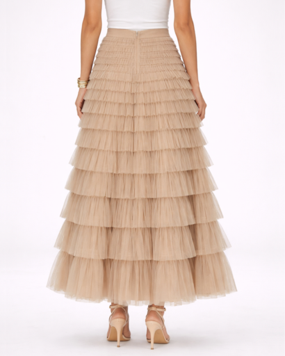 Jupe Longue Femme Tulle à Volants Superposés Taille Haute