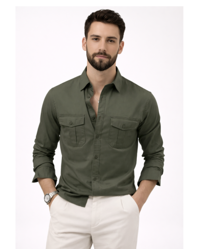Chemise Homme Manches Longues Poches Poitrine Coupe Ajustée