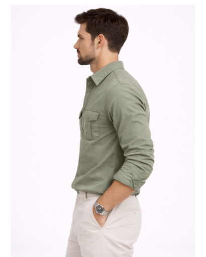 Chemise Homme Manches Longues Poches Poitrine Coupe Ajustée