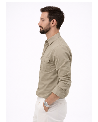 Chemise Homme Manches Longues Poches Poitrine Coupe Ajustée