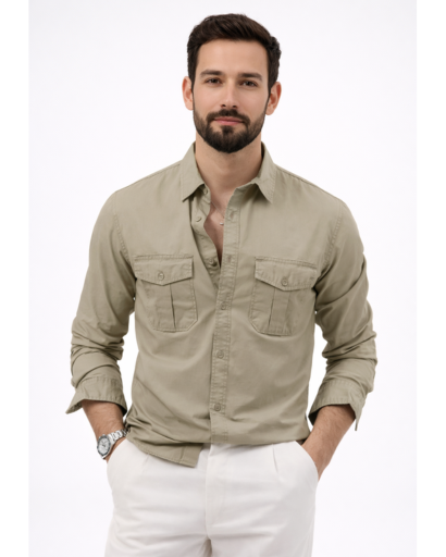 Chemise Homme Manches Longues Poches Poitrine Coupe Ajustée