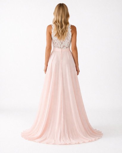 Robe Longue Femme Dentelle & Jupe Fluide Élégante – Robe Maxi Cérémonie | Invitée de Mariage Chic