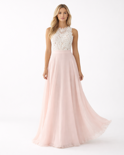 Robe Longue Femme Dentelle & Jupe Fluide Élégante – Robe Maxi Cérémonie | Invitée de Mariage Chic