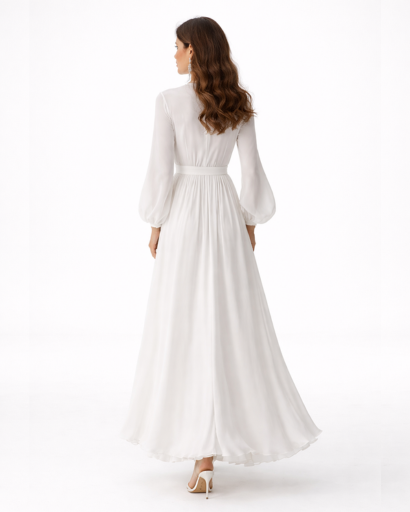 Robe Longue Femme Fluide Col V Taille Cintrée – Robe Maxi Cérémonie | Invitée de Mariage & Soirée