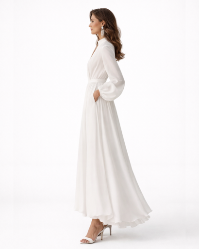 Robe Longue Femme Fluide Col V Taille Cintrée – Robe Maxi Cérémonie | Invitée de Mariage & Soirée