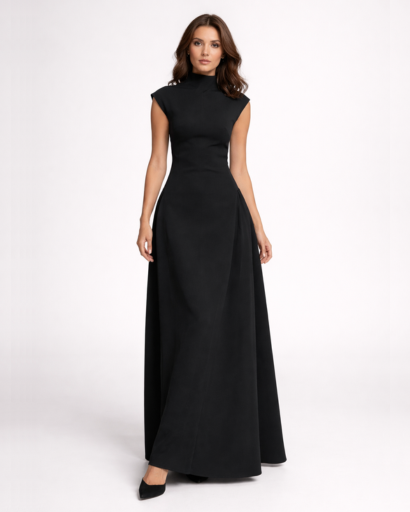 Robe Maxi Femme Cintrée Col Montant – Silhouette Allongée & Élégante | Cérémonie & Invitée Mariage