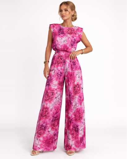 Combinaison pantalon femme – Style fluide jambe large taille haute | Jumpsuit deux pièces sans manches