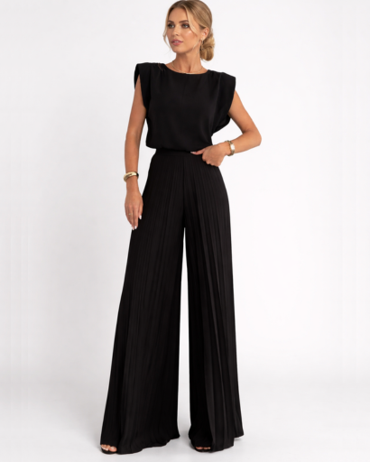 Combinaison pantalon femme – Style fluide jambe large taille haute | Jumpsuit deux pièces sans manches