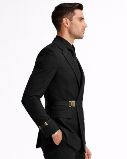 Blazer Homme Ajusté Boucle Métallique Taille Col Tailleur – Élégance Cérémonie | Mariage & Bureau Chic