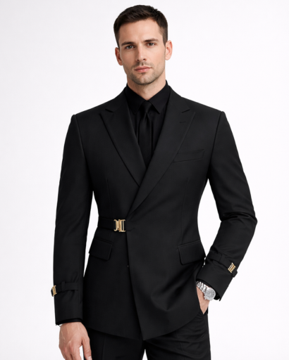 Blazer Homme Ajusté Boucle Métallique Taille Col Tailleur – Élégance Cérémonie | Mariage & Bureau Chic
