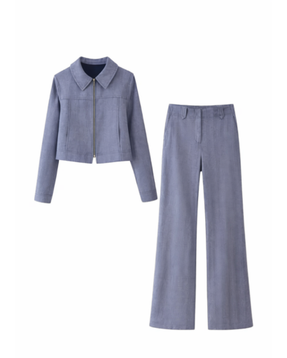 Ensemble femme veste zippée courte et pantalon droit taille haute