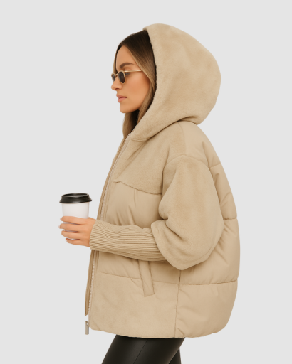 Veste Doudoune Femme avec Capuche – Style Oversize & Détail Fourrure