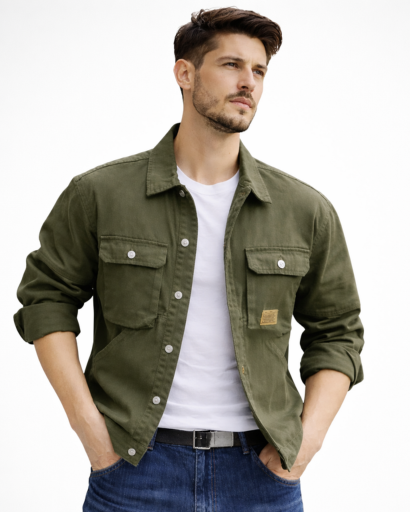 Veste surchemise homme boutonnée – poches poitrine à rabat et col chemise