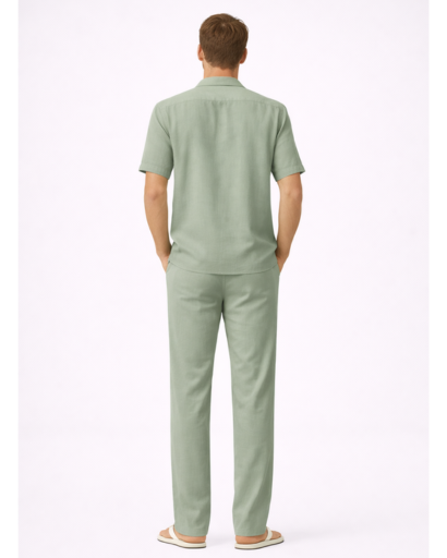 Ensemble homme 2 pieces chemise col cubain et pantalon droit