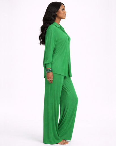 Ensemble femme chemise et pantalon fluide coupe large confortable