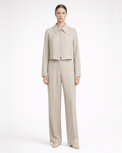 Ensemble femme veste zippée courte et pantalon droit taille haute