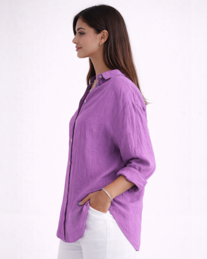 Chemise femme fluide à manches longues avec col classique et boutons