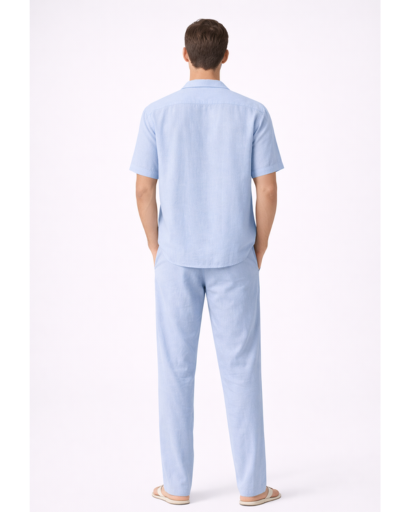 Ensemble homme 2 pieces chemise col cubain et pantalon droit