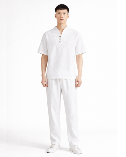 Ensemble homme col fendu à manches courtes et pantalon droit