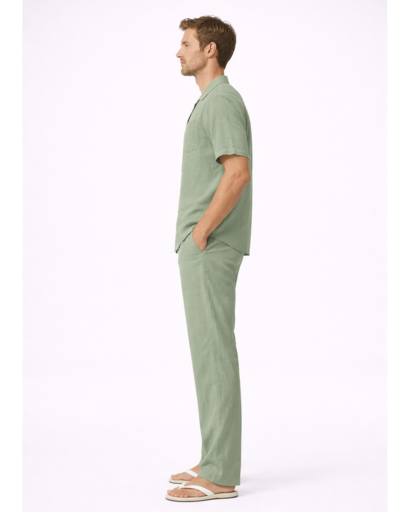 Ensemble homme 2 pieces chemise col cubain et pantalon droit