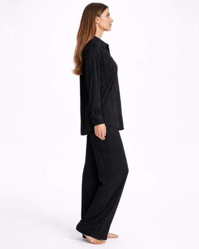 Ensemble femme chemise et pantalon fluide coupe large confortable