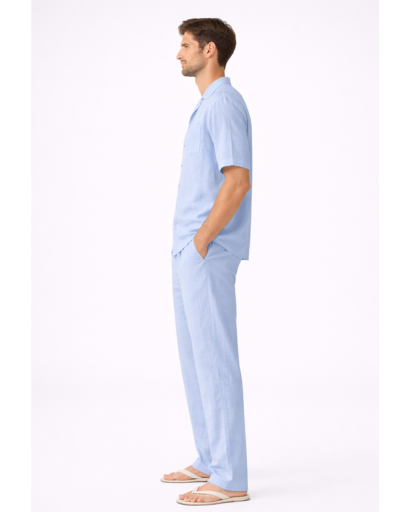 Ensemble homme 2 pieces chemise col cubain et pantalon droit