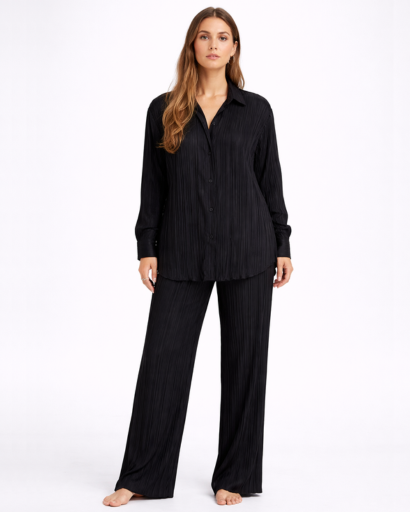 Ensemble femme chemise et pantalon fluide coupe large confortable