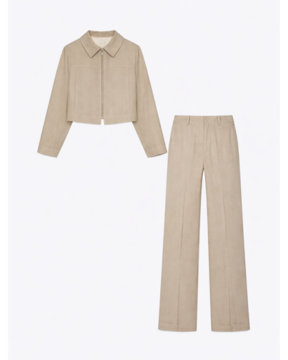 Ensemble femme veste zippée courte et pantalon droit taille haute
