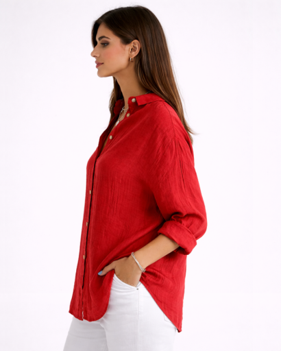 Chemise femme fluide à manches longues avec col classique et boutons