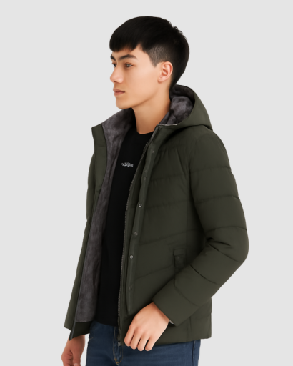 Veste Matelassée d’Hiver pour Homme – Capuche Intégrée et Doublure Thermique
