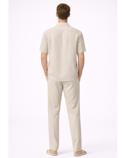 Ensemble homme 2 pieces chemise col cubain et pantalon droit