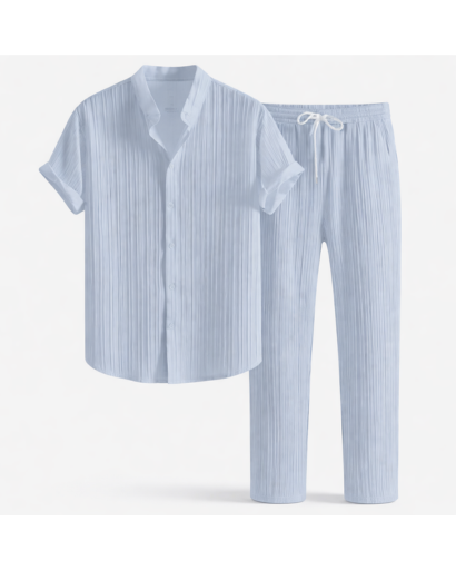 Ensemble chemise homme texturée manches courtes et pantalon droit à cordon – vue 3