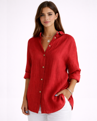 Chemise femme fluide à manches longues avec col classique et boutons