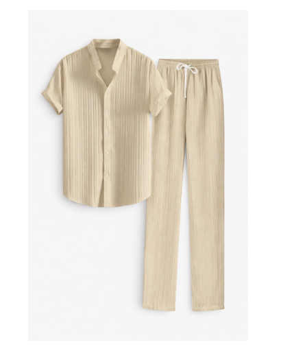 Ensemble chemise homme texturée manches courtes et pantalon droit à cordon – vue 5