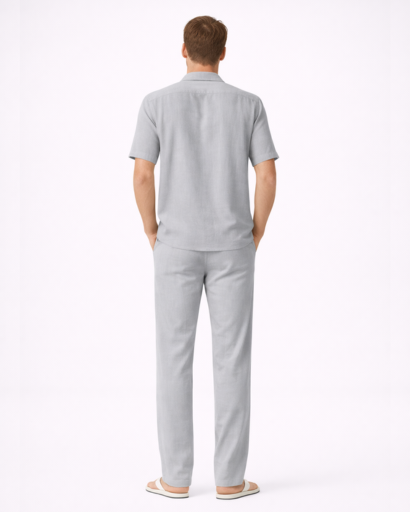 Ensemble homme 2 pieces chemise col cubain et pantalon droit