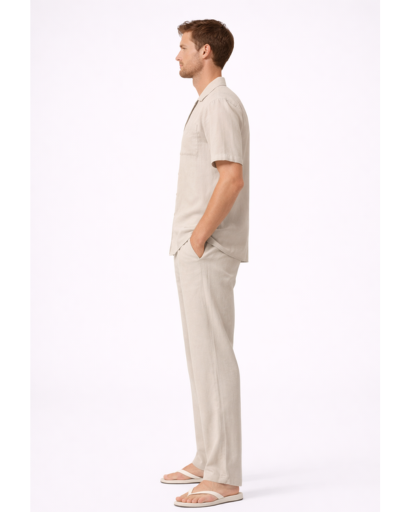 Ensemble homme 2 pieces chemise col cubain et pantalon droit