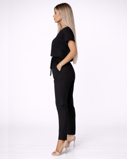 Ensemble femme 2 pièces – top manches courtes à encolure fendue et pantalon taille ceinturée