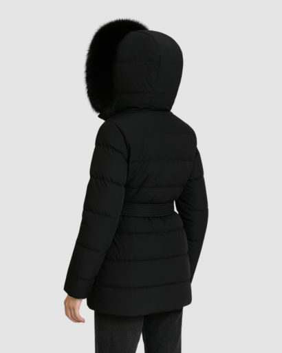 Doudoune Femme Ceinturée avec Capuche en Fausse Fourrure – Élégance & Chaleur