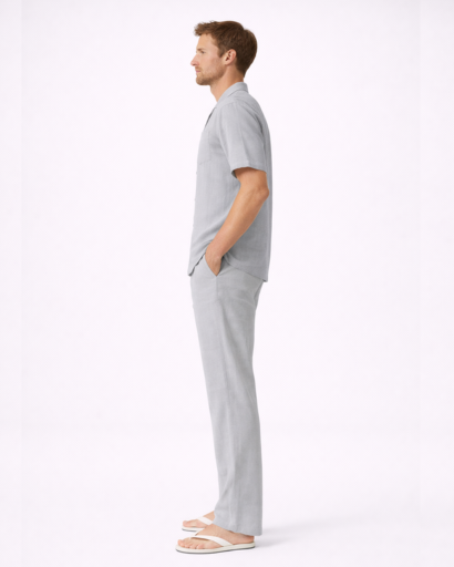 Ensemble homme 2 pieces chemise col cubain et pantalon droit