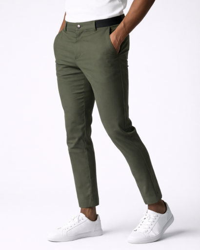 Pantalon chino slim homme – poches italiennes, passants et fermeture boutonnée