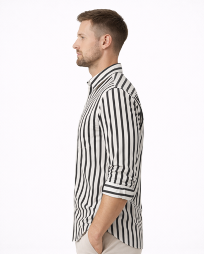 Chemise homme à rayures verticales – col classique et poche poitrine