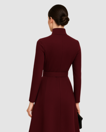 Robe Femme Col Montant Ceinturée Ajustée – Structurée & Chic | Cocktail Invitée Mariage