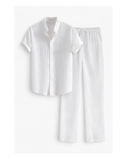 Ensemble chemise homme texturée manches courtes et pantalon droit à cordon