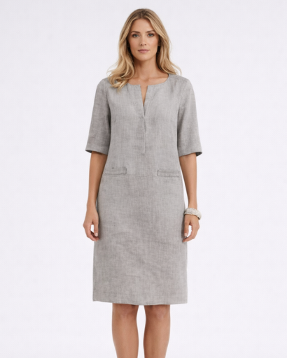 Robe droite femme manches 3/4 col fendu avec poches